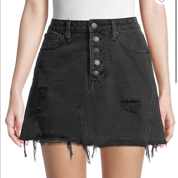 We The Free Rainn distressed black denim skirt 24 - Picture 1 of 6